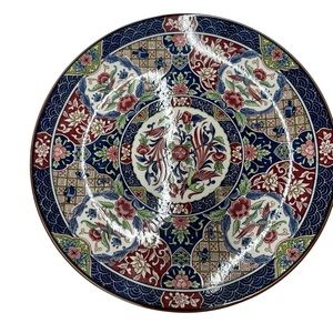 Sadamine Japanese Ceramic Phoenix Blue Floral Charger Plate 12" Vintage Signed